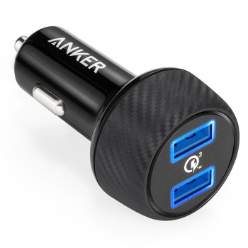 Anker A2228 PowerDrive Speed 2 Quick Charge 3.0 39W Dual USB Car Charger for Samsung Galaxy, PowerIQ for Apple iPhone, Apple iPad and More - Black