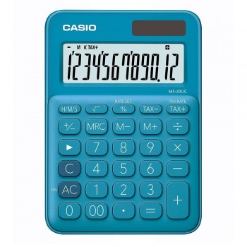 Casio Colourful Calculator - 12 Digits, Solar & Battery, Tax & Time Calculation, Blue (MS-20UC-BL)