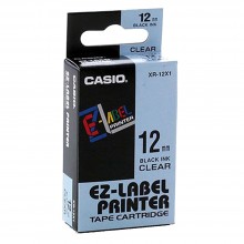 Casio Ez-Label Tape Cartridge - 12mm, Black on Clear (XR-12X1)