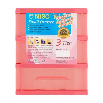 NISO 3 Tier Small Drawer Pink 17 x 4.5 x 12cm